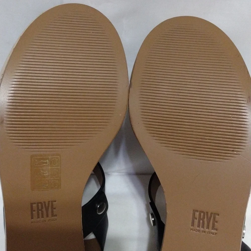NEW Frye Black Leather Cork Wedge Platform Sandals Boho Luxe US 8.5 MSRP $458